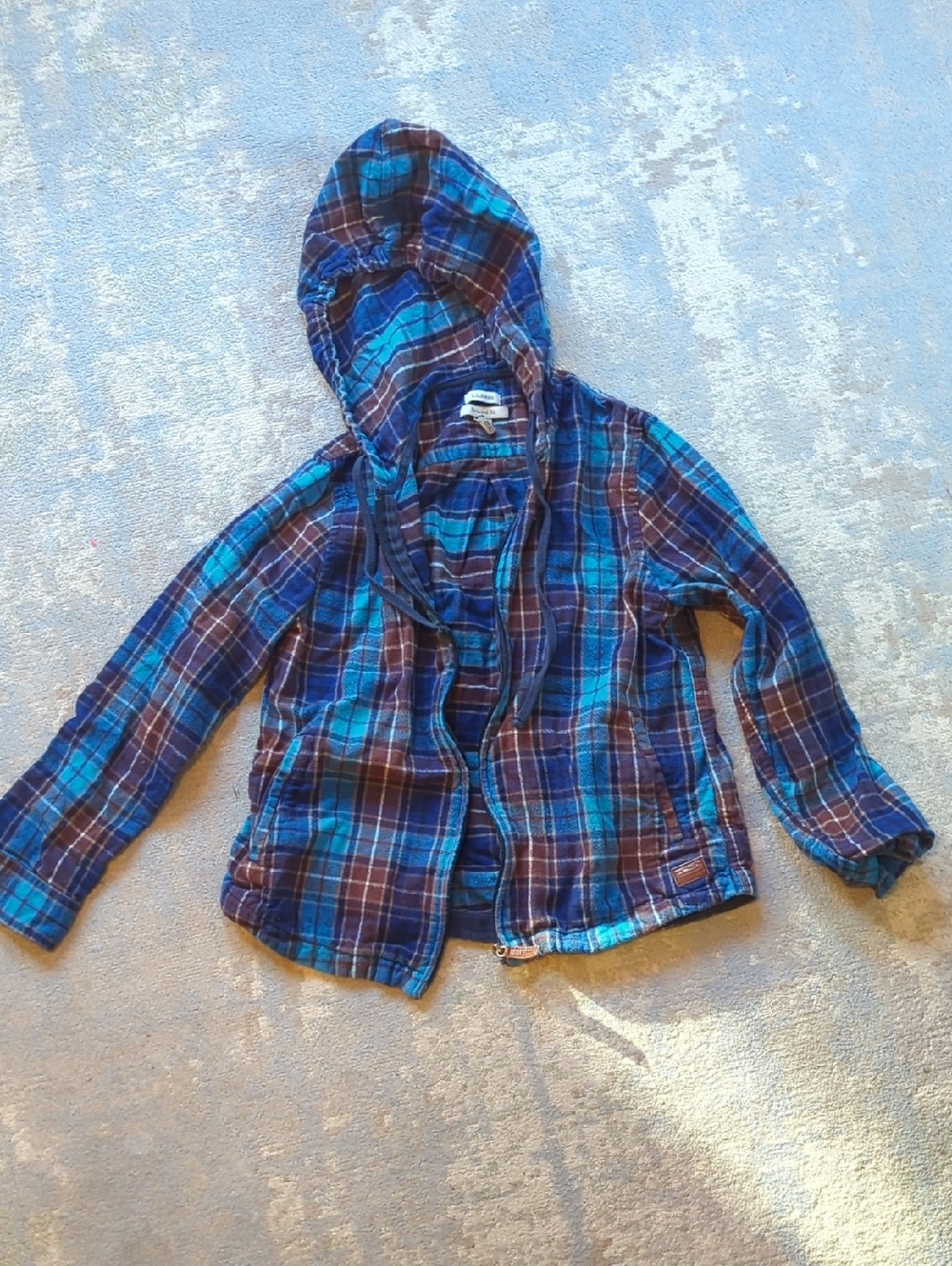 L.L.Bean Blue and Brown Plaid Relaxed-Fit Hooded Zip Shirt Xs Petite
